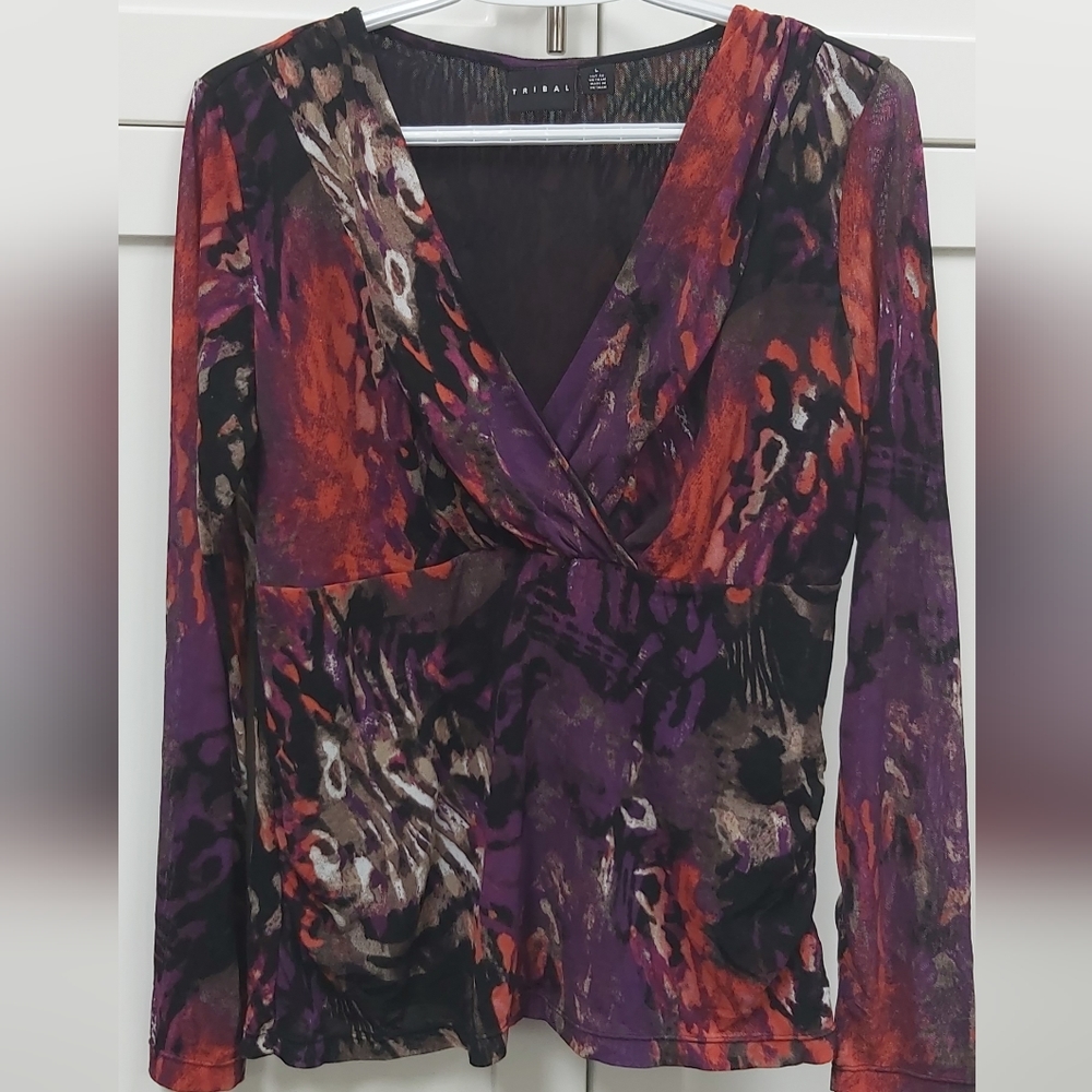 TRIBAL Top Mesh Lined PURPLE BLACK Sz L